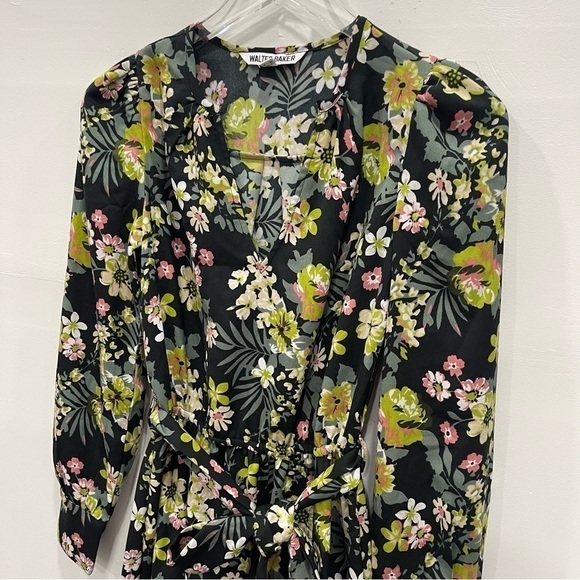 Walter Baker Leighton Floral Belted Mini Dress Size X-Small Long Sleeve A-Line - Picture 4 of 11